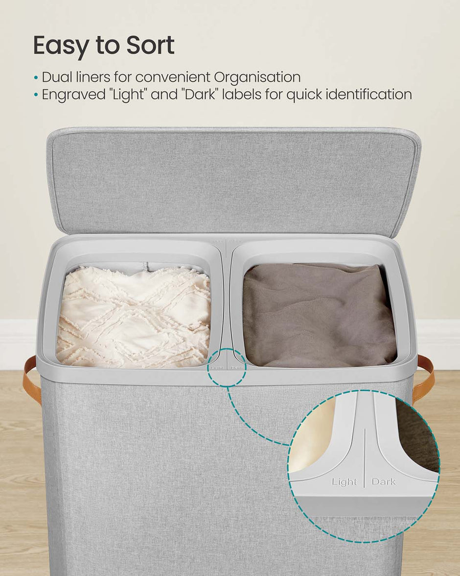 Laundry Basket – Polyester – Ink Black – Dual Compartment with Removable Liners and Lid