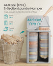 Laundry Basket – Polyester – Ink Black – Dual Compartment with Removable Liners and Lid