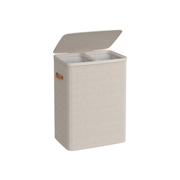 Laundry Basket – Polyester – Ink Black – Dual Compartment with Removable Liners and Lid