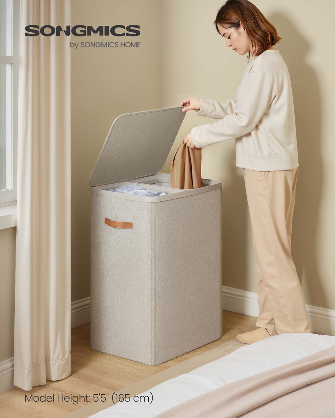 Laundry Basket – Polyester – Ink Black – Dual Compartment with Removable Liners and Lid