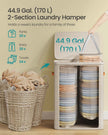 Laundry Basket – Polyester – Ink Black – Dual Compartment with Removable Liners and Lid