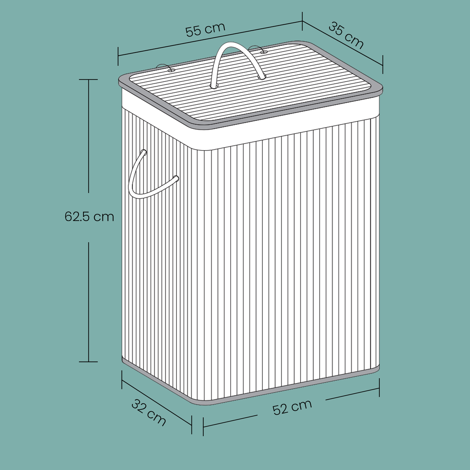 Bamboo Laundry Hamper – Natural – Two-Section with Detachable Liner and Handles