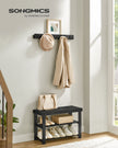 Coat Rack and Shoe Bench Set – Bamboo and Metal – Ink Black – Multifunctional with 5 Hooks and 3-Tier Storage