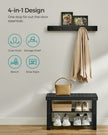 Coat Rack and Shoe Bench Set – Bamboo and Metal – Ink Black – Multifunctional with 5 Hooks and 3-Tier Storage