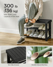 Coat Rack and Shoe Bench Set – Bamboo and Metal – Ink Black – Multifunctional with 5 Hooks and 3-Tier Storage