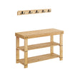 Coat Rack and Shoe Bench Set – Bamboo – Natural Beige – Multifunctional with 5 Double Hooks and 3-Tier Shoe Rack