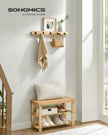 Coat Rack and Shoe Bench Set – Bamboo – Natural Beige – Multifunctional with 5 Double Hooks and 3-Tier Shoe Rack