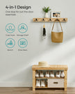 Coat Rack and Shoe Bench Set – Bamboo – Natural Beige – Multifunctional with 5 Double Hooks and 3-Tier Shoe Rack