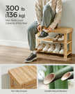 Coat Rack and Shoe Bench Set – Bamboo – Natural Beige – Multifunctional with 5 Double Hooks and 3-Tier Shoe Rack