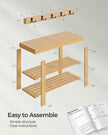 Coat Rack and Shoe Bench Set – Bamboo – Natural Beige – Multifunctional with 5 Double Hooks and 3-Tier Shoe Rack