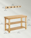 Coat Rack and Shoe Bench Set – Bamboo – Natural Beige – Multifunctional with 5 Double Hooks and 3-Tier Shoe Rack