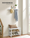 Coat Rack and Shoe Bench Set – Bamboo – Cloud White – Multifunctional with 5 Double Hooks and 3-Tier Storage