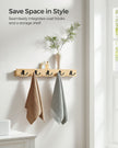 Wall-Mounted Coat Rack – Metal and Wood – Natural Beige – 5 Double Hooks and Shelf, Space-Saving Design