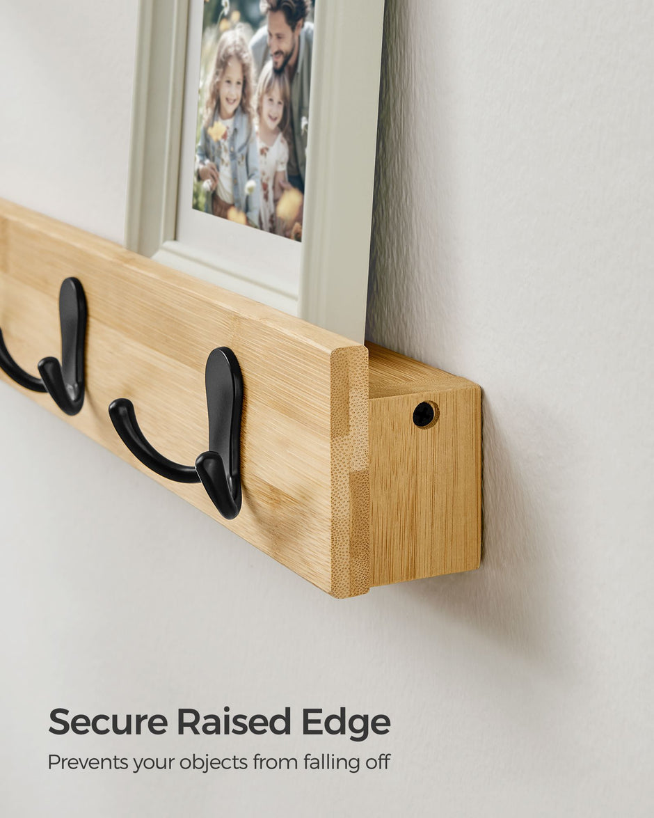 Wall-Mounted Coat Rack – Metal and Wood – Natural Beige – 5 Double Hooks and Shelf, Space-Saving Design
