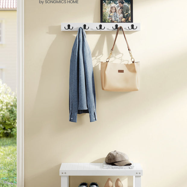 Wall-Mounted Coat Rack – Metal & Wood – Cloud White – 5 Double Hooks with Shelf, Space-Saving Design