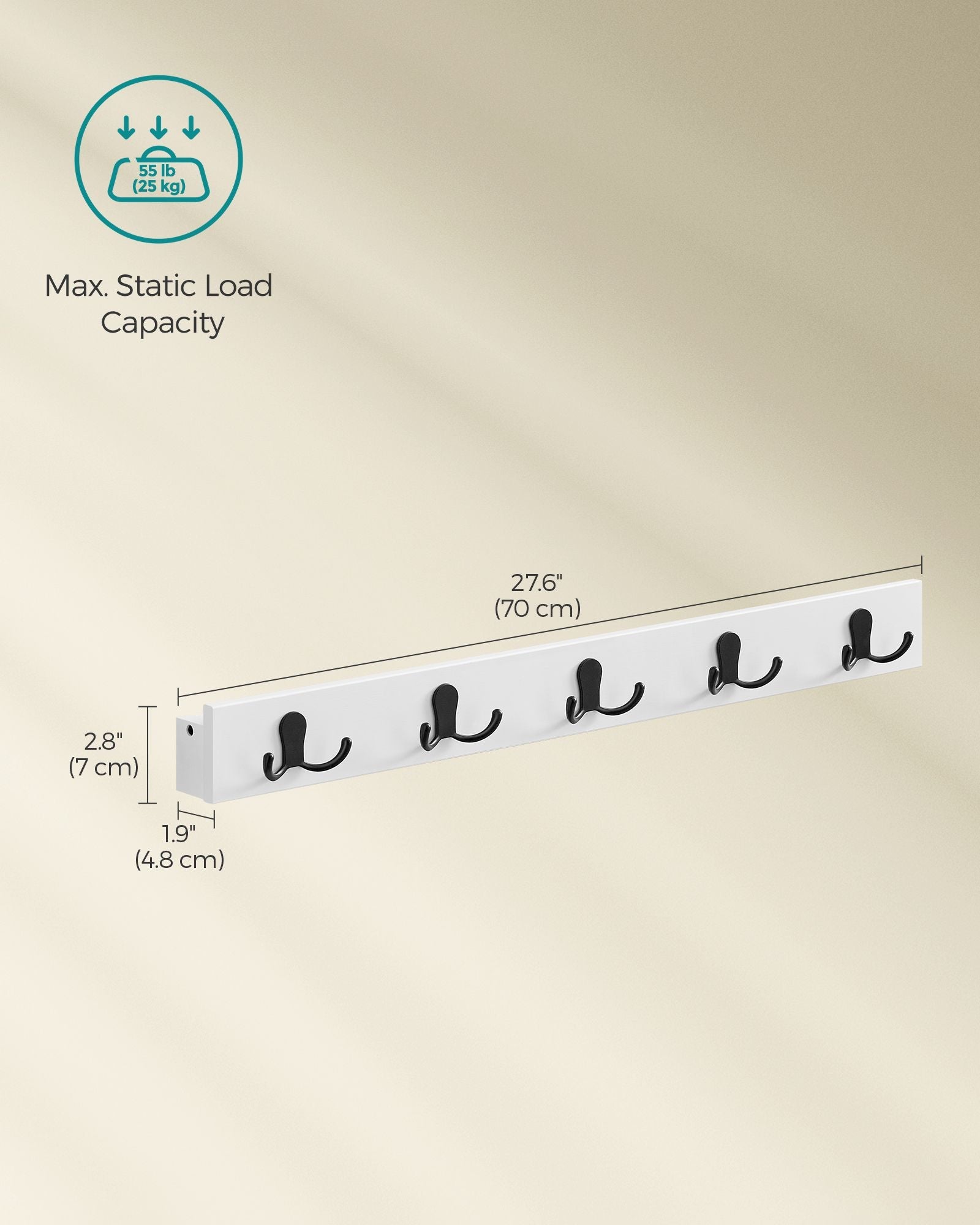 Wall-Mounted Coat Rack – Metal & Wood – Cloud White – 5 Double Hooks with Shelf, Space-Saving Design
