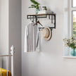Wall-Mounted Coat Rack – Metal and Wood – Greige and Black – Industrial Design with Storage Shelf and 5 Hooks