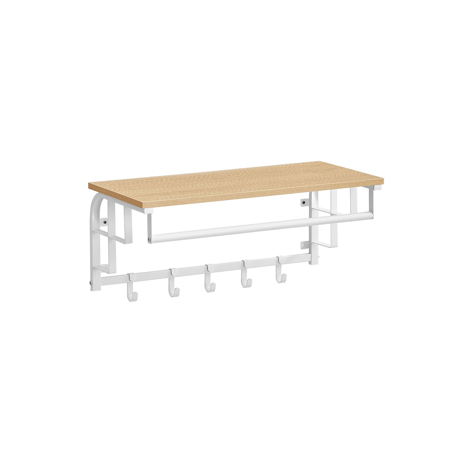 Wall-Mounted Coat Rack – Engineered Wood – Golden Oak and Cloud White – Industrial Design with Storage Shelf and 5 Hooks