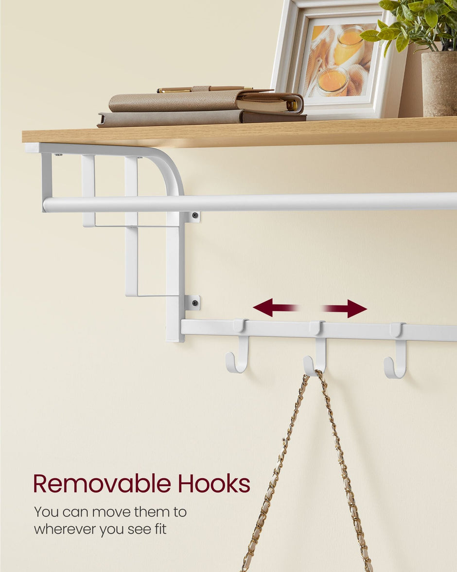 Wall-Mounted Coat Rack – Engineered Wood – Golden Oak and Cloud White – Industrial Design with Storage Shelf and 5 Hooks