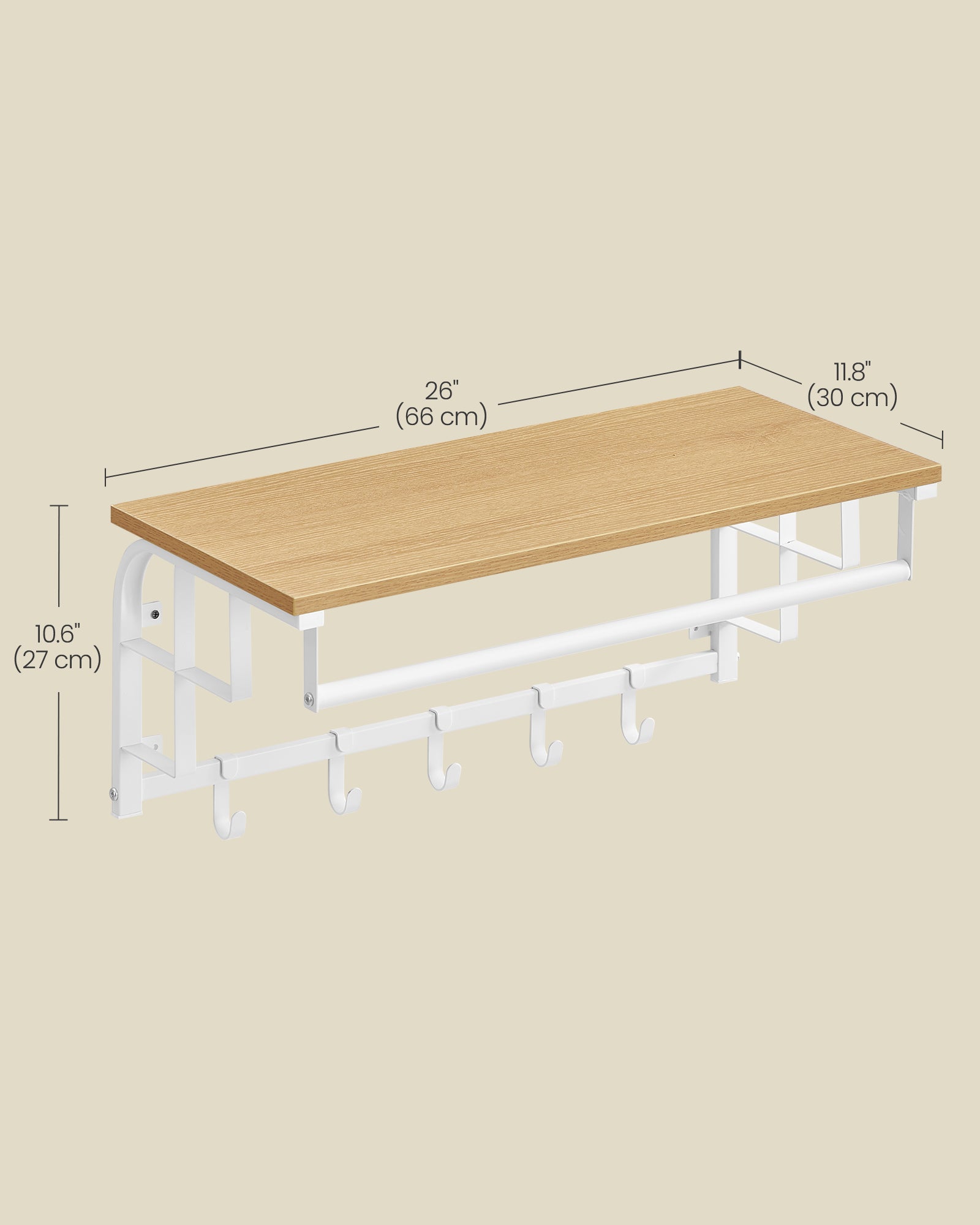 Wall-Mounted Coat Rack – Engineered Wood – Golden Oak and Cloud White – Industrial Design with Storage Shelf and 5 Hooks