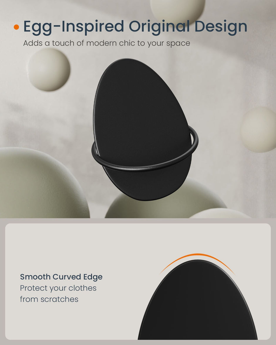 Set of Egg Shaped Wall Hooks – Metal – Ink Black – Holds up to 5 kg
