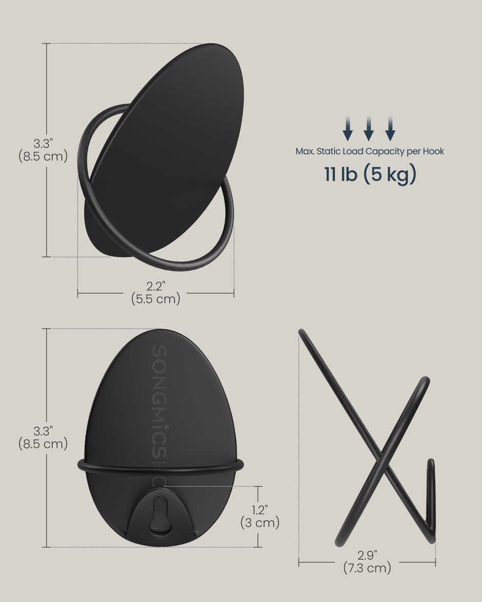 Set of Egg Shaped Wall Hooks – Metal – Ink Black – Holds up to 5 kg