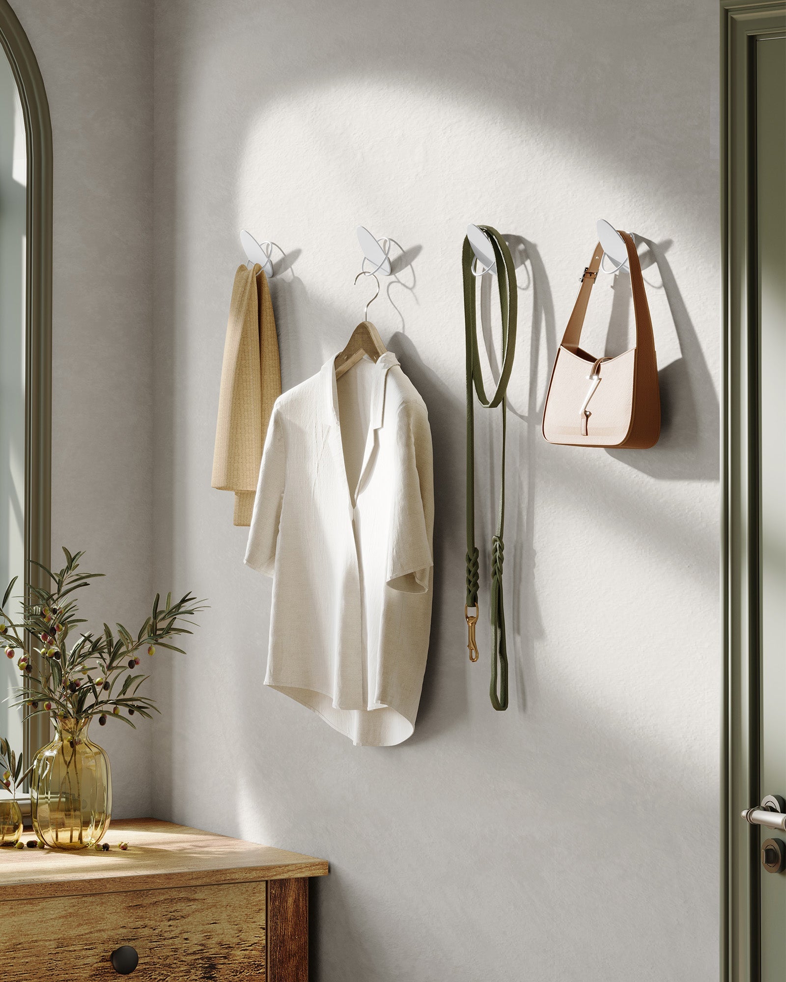 Set of Egg-Shaped Wall Hooks – Metal – Pearl White – Holds up to 5 kg