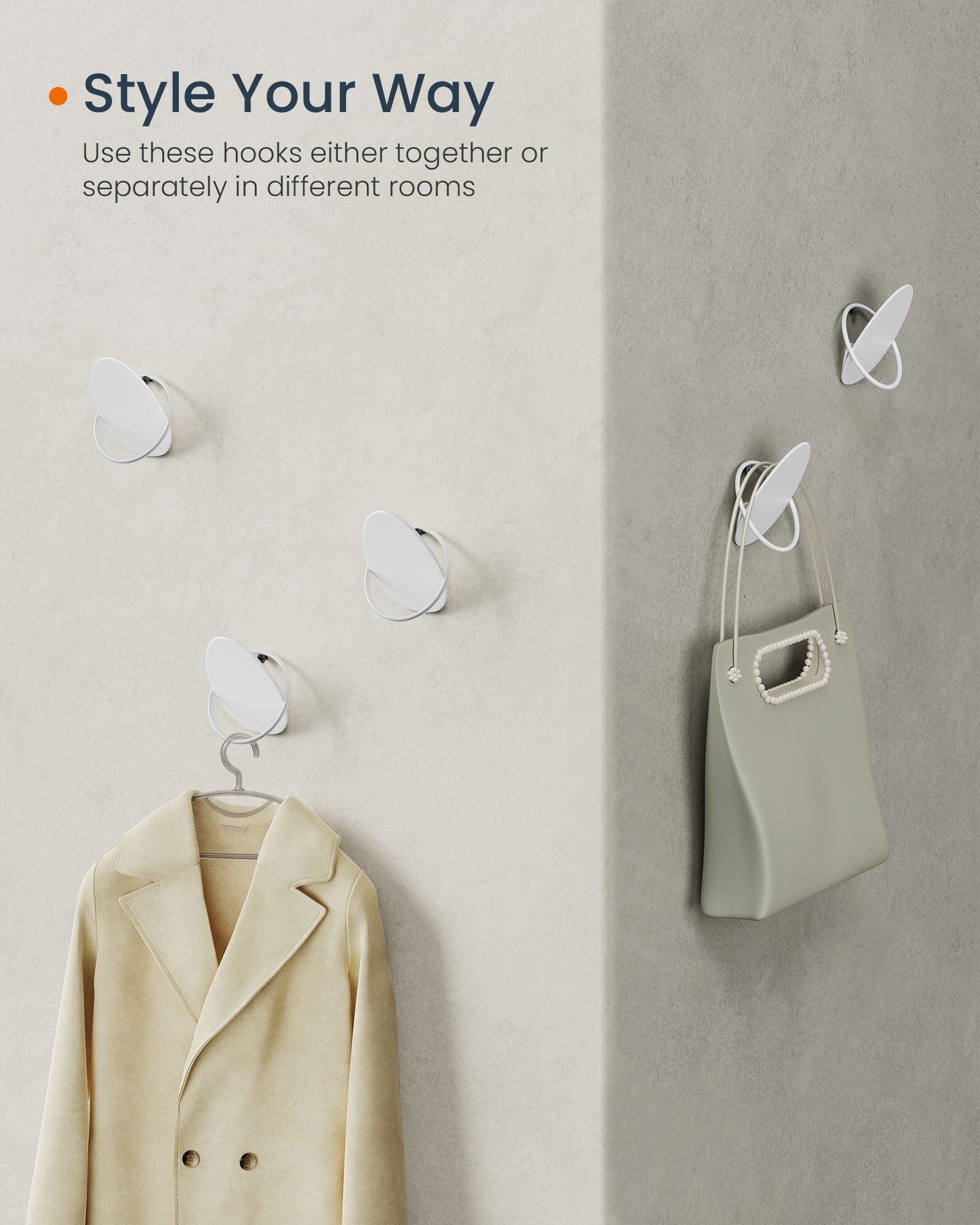 Set of Egg-Shaped Wall Hooks – Metal – Pearl White – Holds up to 5 kg