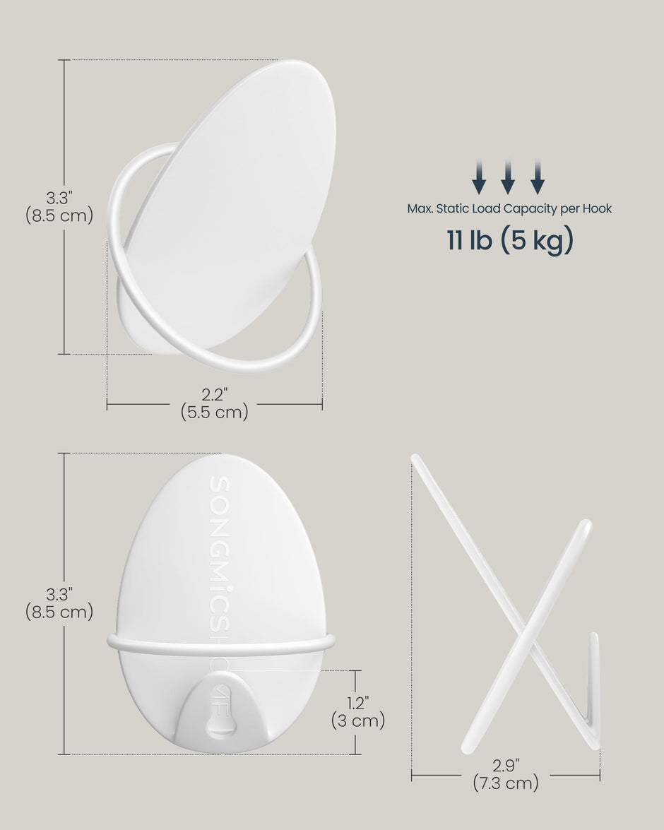Set of Egg-Shaped Wall Hooks – Metal – Pearl White – Holds up to 5 kg