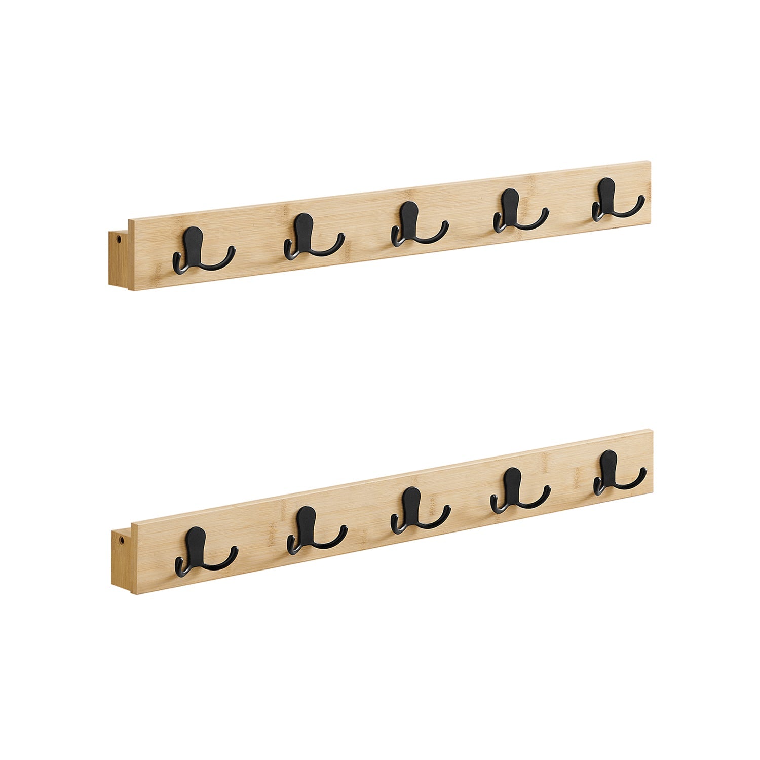 Wall-Mounted Coat Rack Set – Natural Wood – Beige – 5 Double Hooks with Shelf, Space-Saving Design