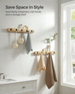 Wall-Mounted Coat Rack Set – Natural Wood – Beige – 5 Double Hooks with Shelf, Space-Saving Design