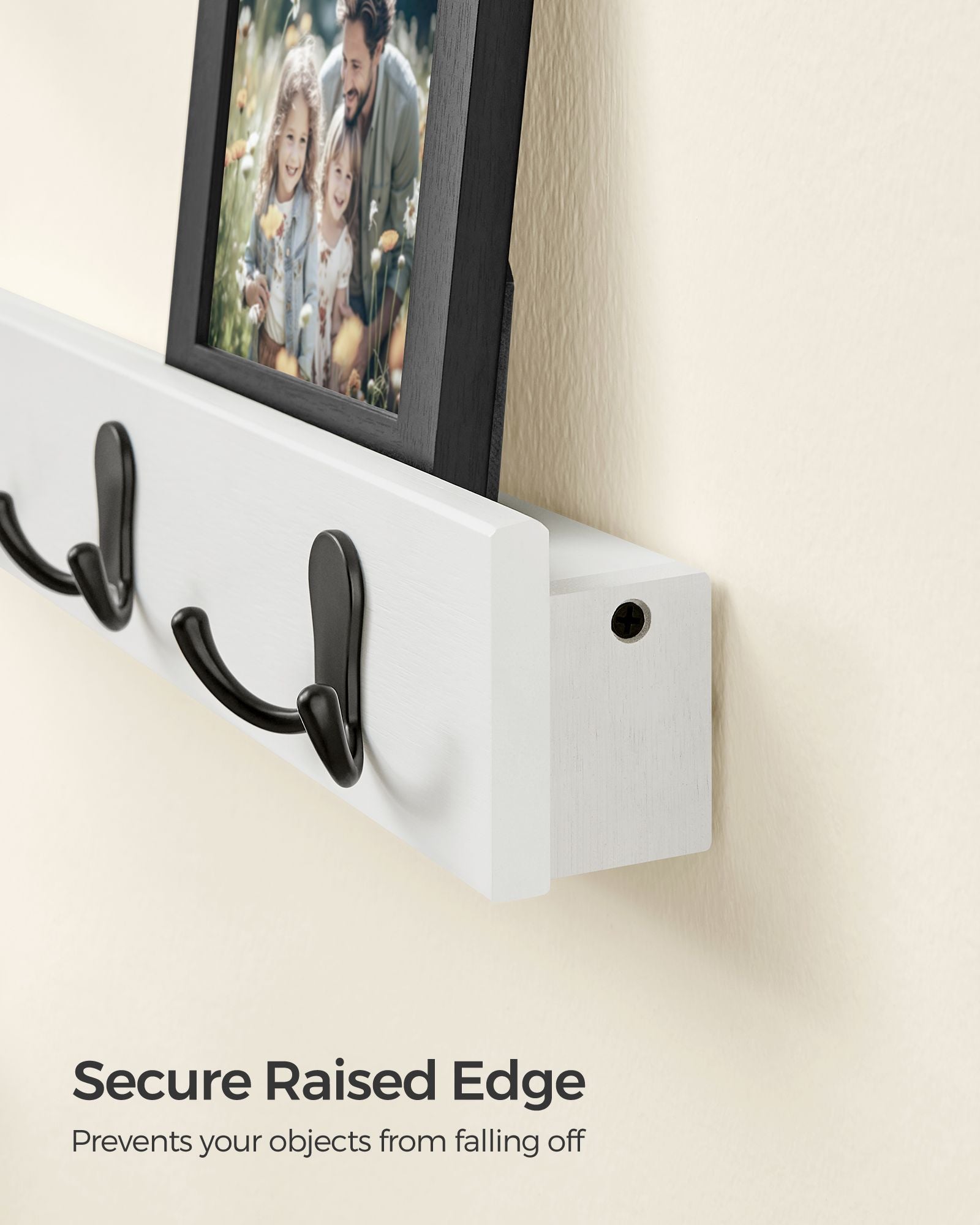 Set of 2 Wall-Mounted Coat Racks – Metal and Wood – Cloud White – Space-Saving Design with Shelf and 5 Double Hooks