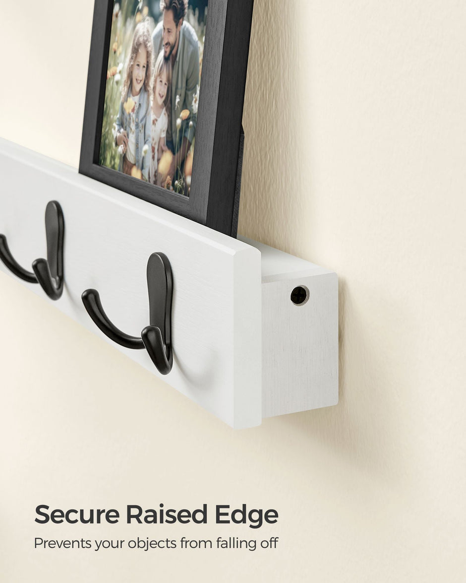 Set of 2 Wall-Mounted Coat Racks – Metal and Wood – Cloud White – Space-Saving Design with Shelf and 5 Double Hooks