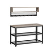 Coat Rack and Shoe Bench Set – Wood and Metal – Heather Greige – Multifunctional Hall Tree with Dot Coat Hooks and 2-Tier Shoe Rack