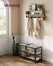 Coat Rack and Shoe Bench Set – Wood and Metal – Heather Greige – Multifunctional Hall Tree with Dot Coat Hooks and 2-Tier Shoe Rack
