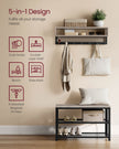 Coat Rack and Shoe Bench Set – Wood and Metal – Heather Greige – Multifunctional Hall Tree with Dot Coat Hooks and 2-Tier Shoe Rack