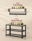 Coat Rack and Shoe Bench Set – Wood and Metal – Heather Greige – Multifunctional Hall Tree with Dot Coat Hooks and 2-Tier Shoe Rack