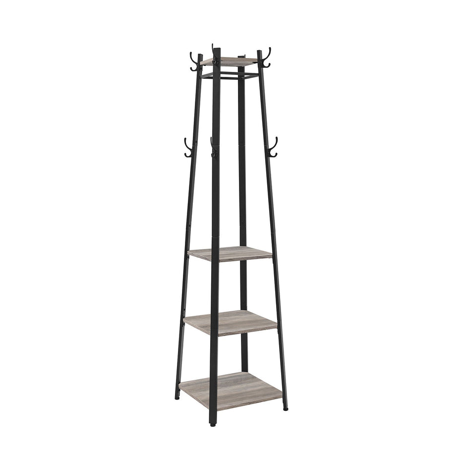 Coat Stand – Steel – Greige and Black – 3 Shelves with Hooks for Scarves, Bags, and Umbrellas