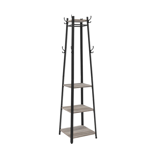 Coat Stand – Metal – Rustic Brown – Industrial Design with Shelves and Hooks
