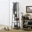 Coat Stand – Steel – Greige and Black – 3 Shelves with Hooks for Scarves, Bags, and Umbrellas
