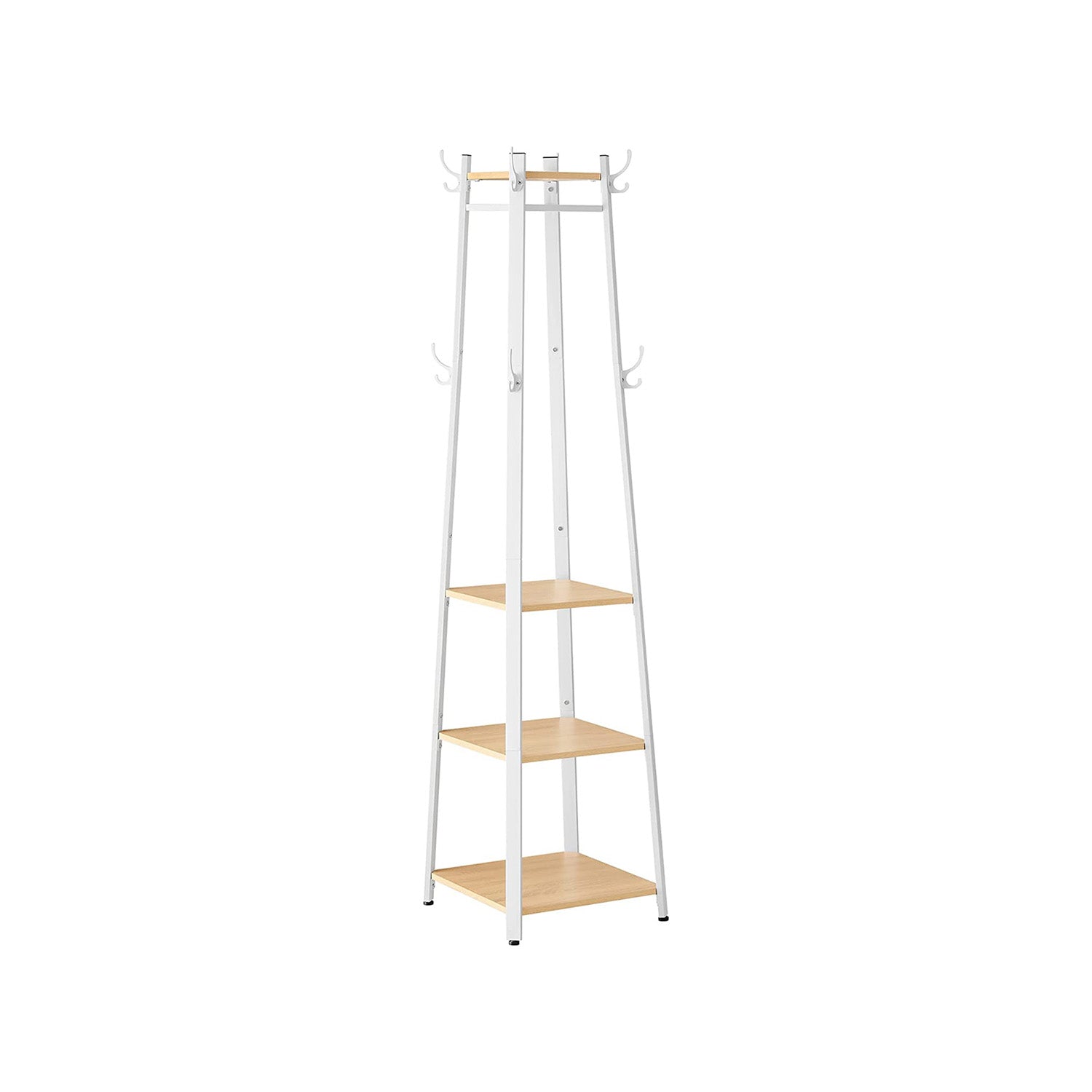 Coat Stand – Steel – Greige and Black – Industrial Style with 4 Shelves and Hooks
