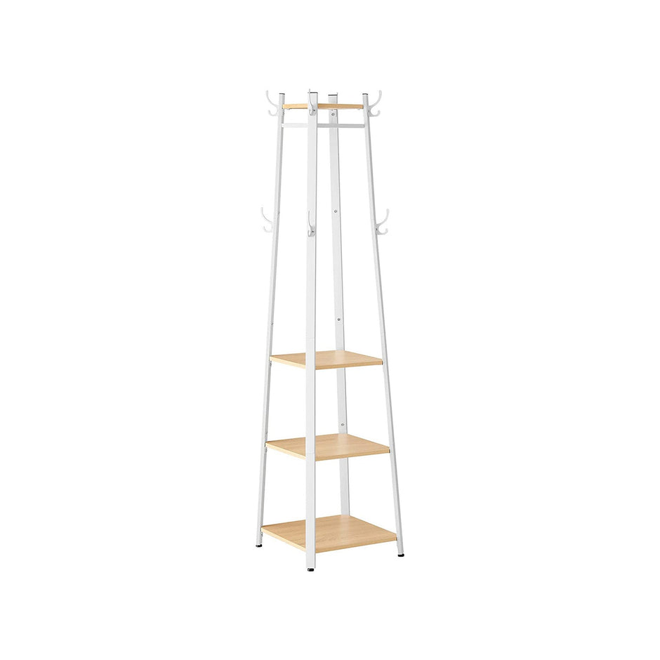 Coat Stand – Steel – Greige and Black – Industrial Style with 4 Shelves and Hooks