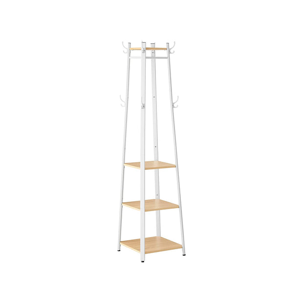 Coat Stand – Steel – Greige and Black – Industrial Style with 4 Shelves and Hooks