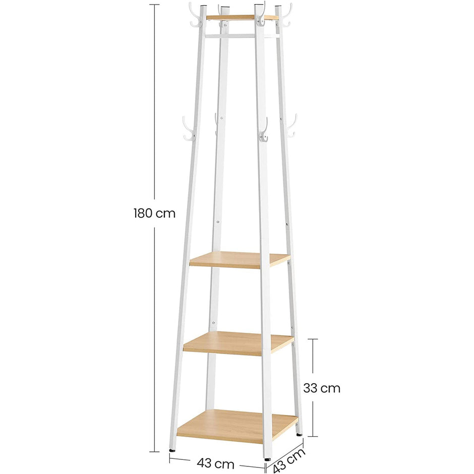 Coat Stand – Steel – Greige and Black – Industrial Style with 4 Shelves and Hooks