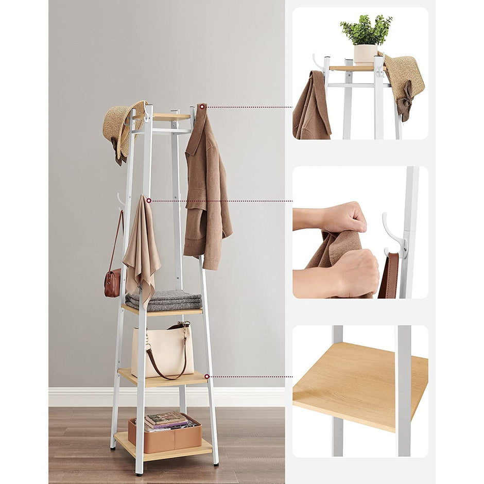 Coat Stand – Steel – Greige and Black – Industrial Style with 4 Shelves and Hooks