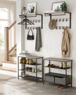 Wall-Mounted Coat Rack – Wood – Greige and Black – 10 Removable Hooks with Shelf