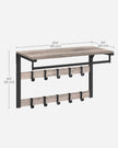 Wall-Mounted Coat Rack – Wood – Greige and Black – 10 Removable Hooks with Shelf