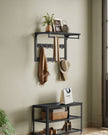 Wall-Mounted Coat Rack – Wood – Charcoal Grey and Ink Black – Includes 10 Removable Hooks and Shelf