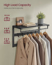 Wall-Mounted Coat Rack – Wood – Charcoal Grey and Ink Black – Includes 10 Removable Hooks and Shelf