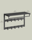 Wall-Mounted Coat Rack – Wood – Charcoal Grey and Ink Black – Includes 10 Removable Hooks and Shelf